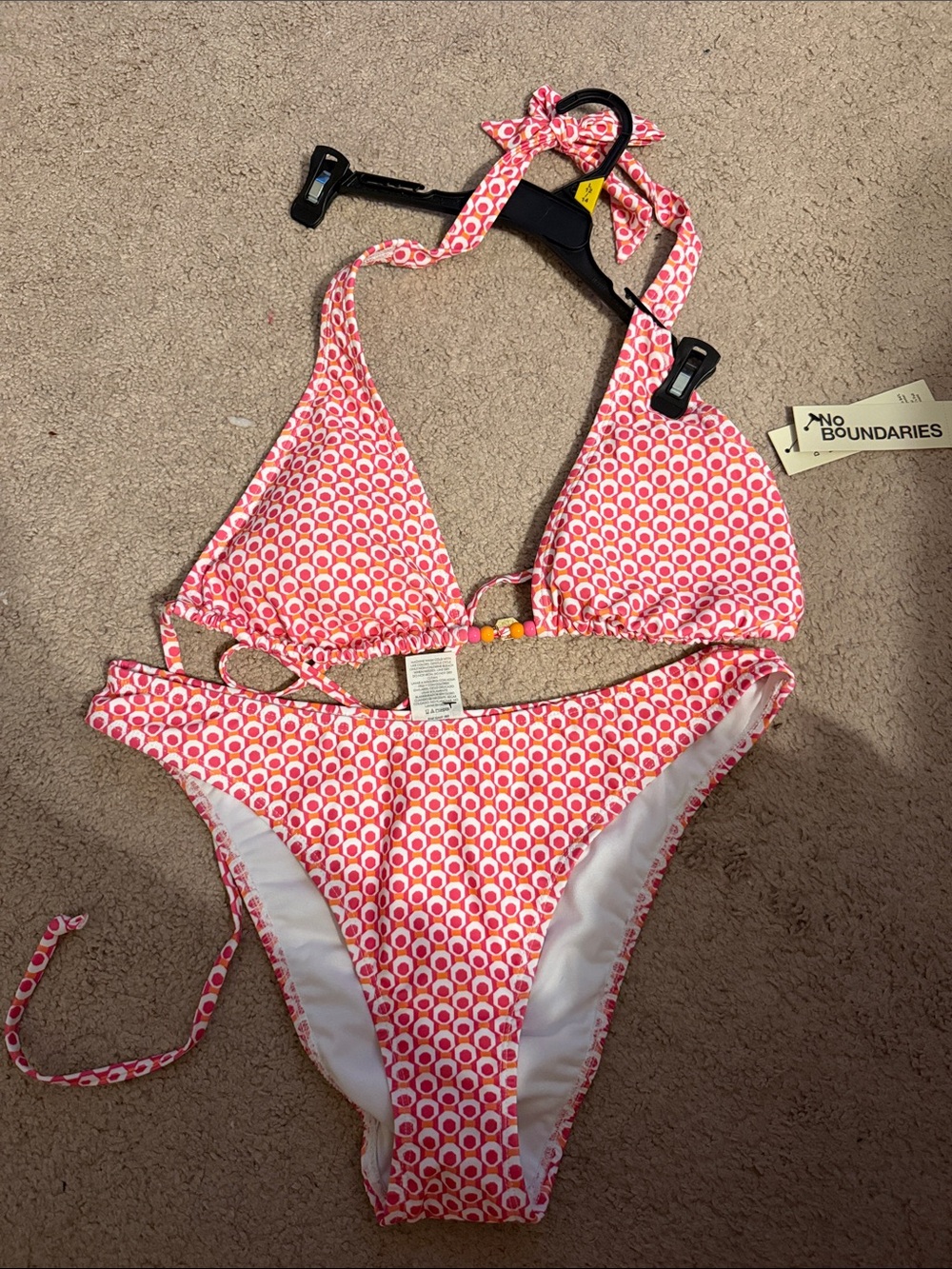 No Boundaries Pink and White Retro Circle Bikini